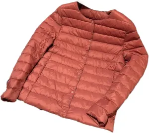 Women Spring White Duck Down Down Jacket Slim Warm Lightweight Collarless Coat