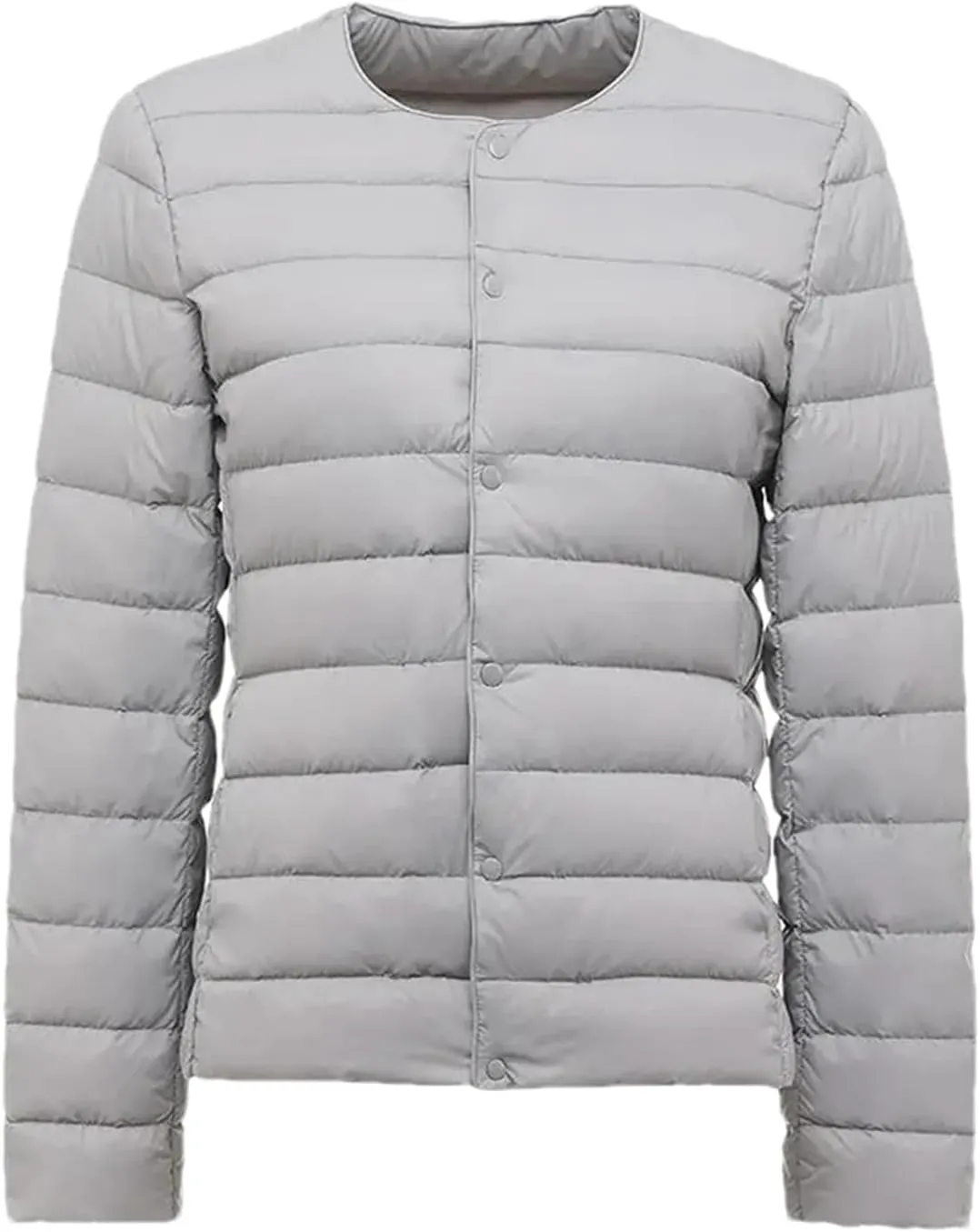 Women Spring White Duck Down Down Jacket Slim Warm Lightweight Collarless Coat