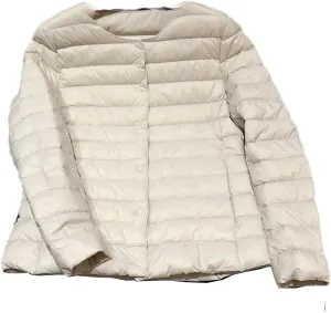 Women Spring White Duck Down Down Jacket Slim Warm Lightweight Collarless Coat