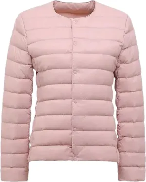 Women Spring White Duck Down Down Jacket Slim Warm Lightweight Collarless Coat