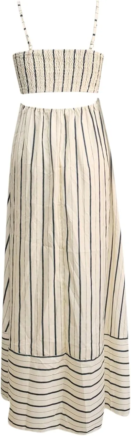 Women Stripe Sleeveless Camisole Dress Plus Size Backless Suspender Dress Summer Flowy Sundress Casual Party Dresses