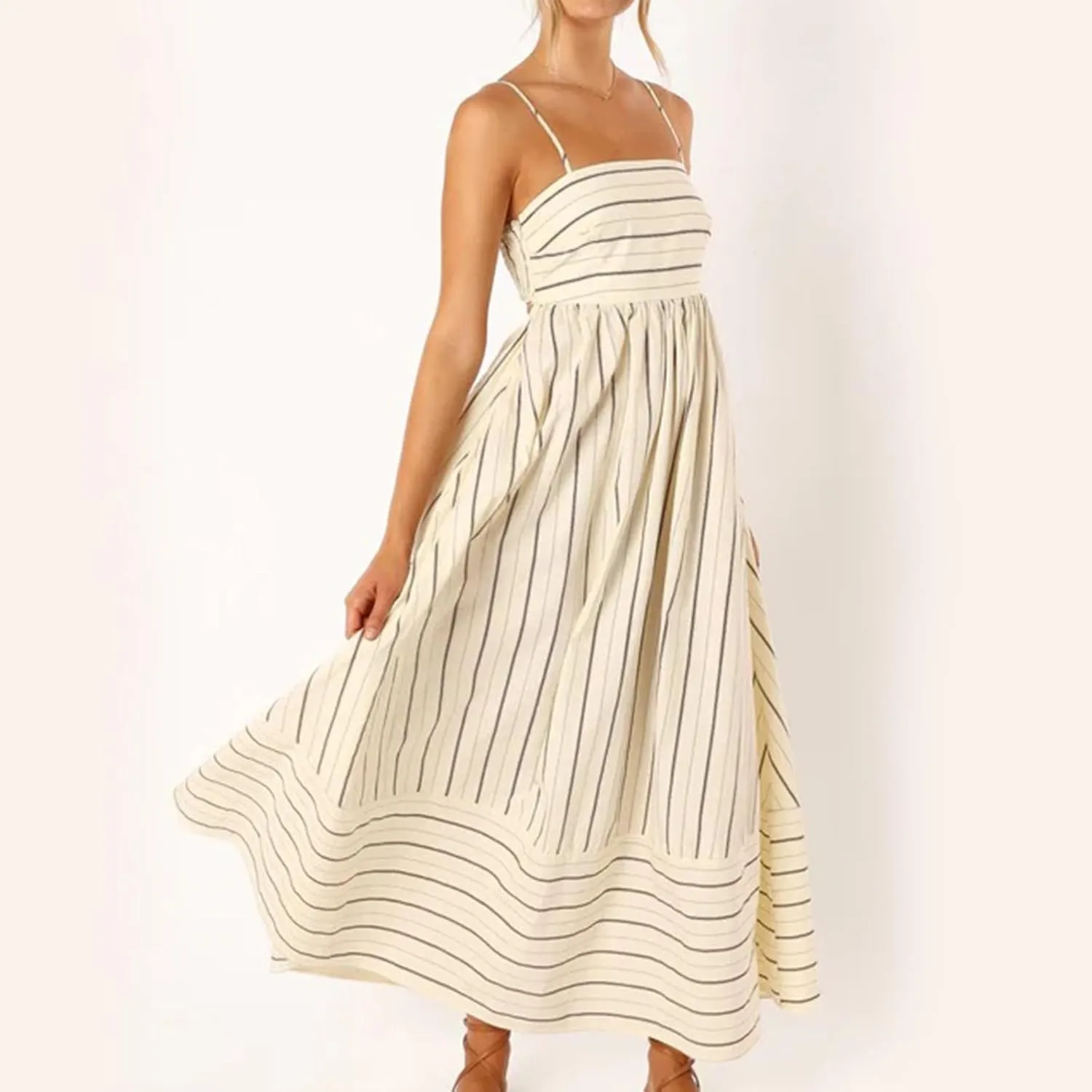 Women Stripe Sleeveless Camisole Dress Plus Size Backless Suspender Dress Summer Flowy Sundress Casual Party Dresses