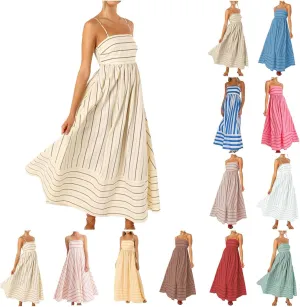 Women Stripe Sleeveless Camisole Dress Plus Size Backless Suspender Dress Summer Flowy Sundress Casual Party Dresses