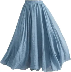 Women Summer Vintage Solid Color High Waisted Loose A-Line Skirt