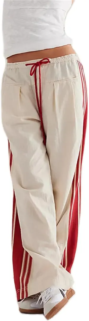 Women Y2k Track Pants Side Striped Wide Leg Baggy Pants Casual Drawstring Waist Parachute Sweatpants Streetwear