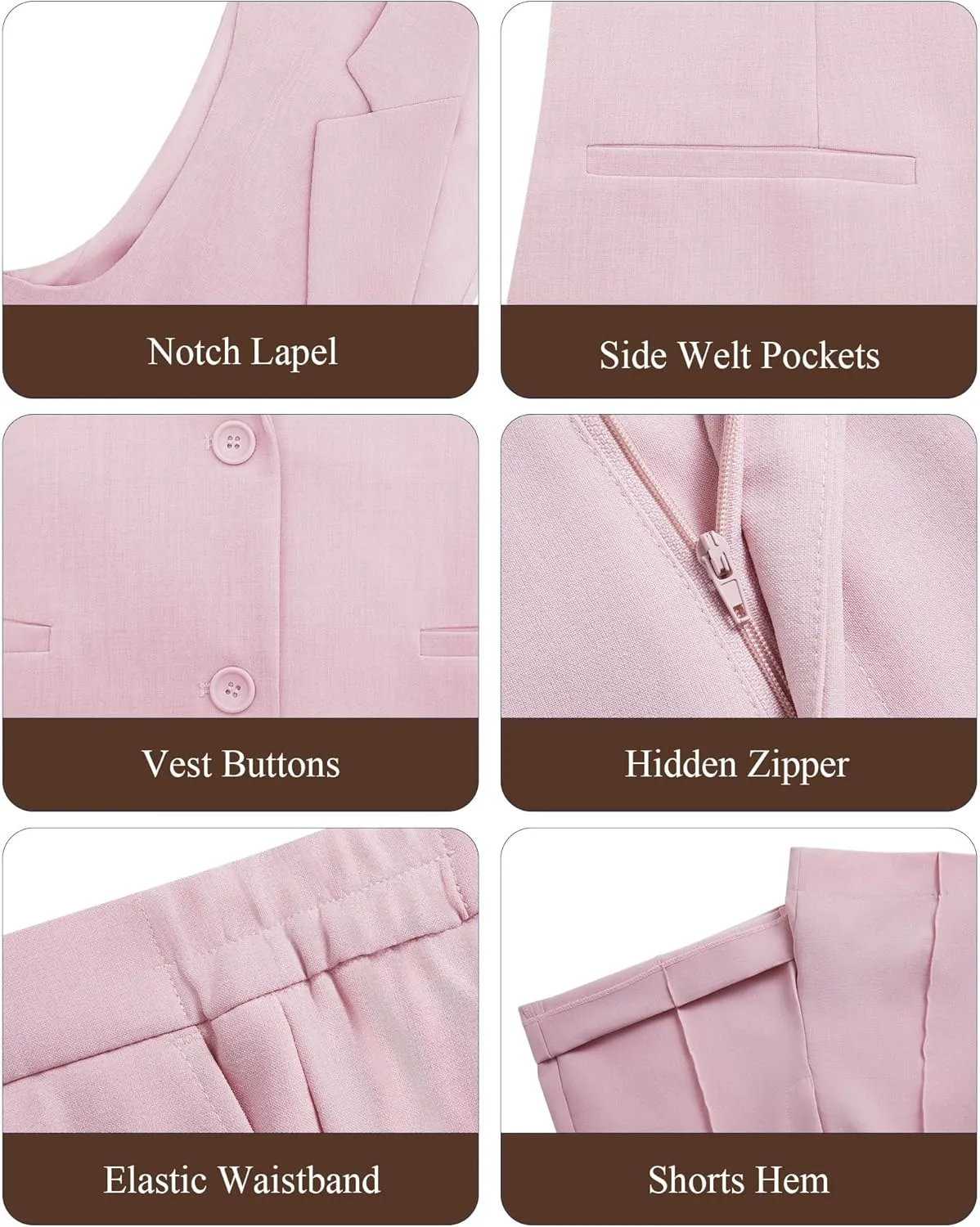Women's 2 Piece Outfits Sleeveless Suit Vest and Shorts Sets Notch Lapel Two Button Business Casual Blazer Sets