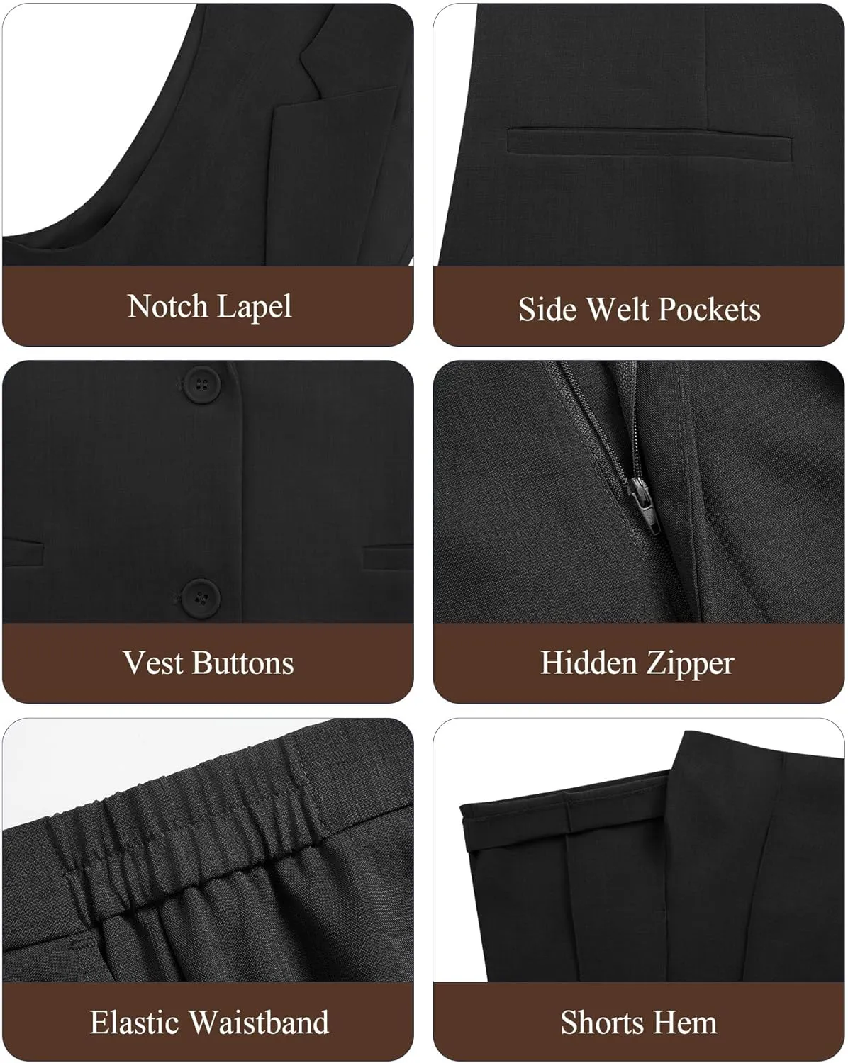 Women's 2 Piece Outfits Sleeveless Suit Vest and Shorts Sets Notch Lapel Two Button Business Casual Blazer Sets