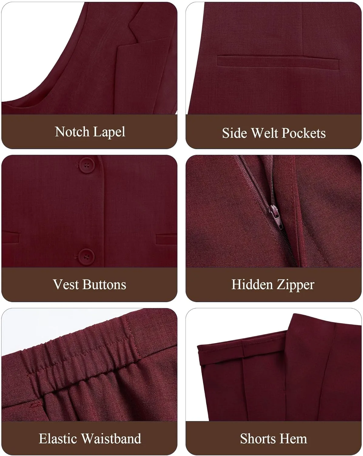Women's 2 Piece Outfits Sleeveless Suit Vest and Shorts Sets Notch Lapel Two Button Business Casual Blazer Sets