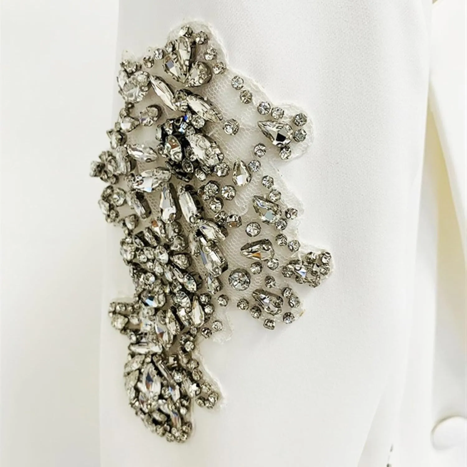 Women's Beaded Diamond Suits Set 2 Piece One Button Blazer Jacket High Waisted Pants Wedding Formal Suits