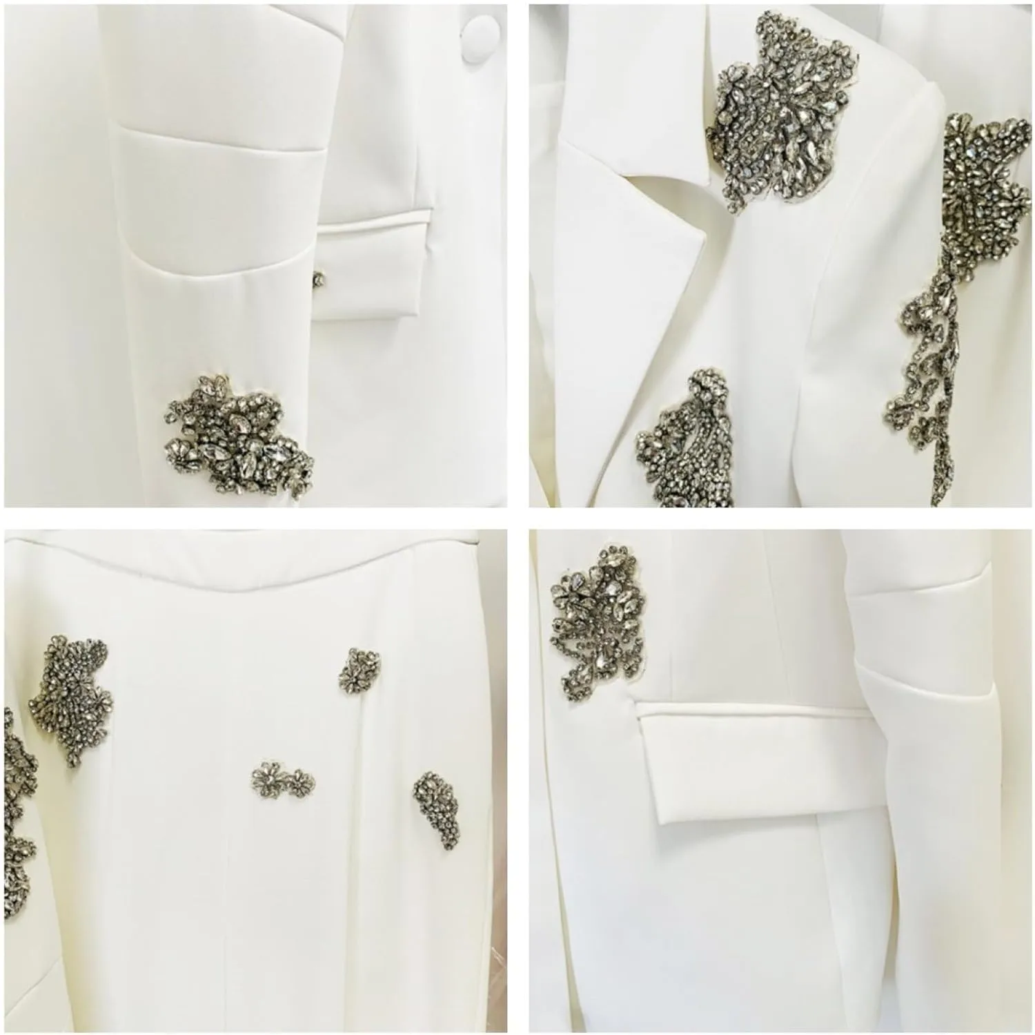 Women's Beaded Diamond Suits Set 2 Piece One Button Blazer Jacket High Waisted Pants Wedding Formal Suits