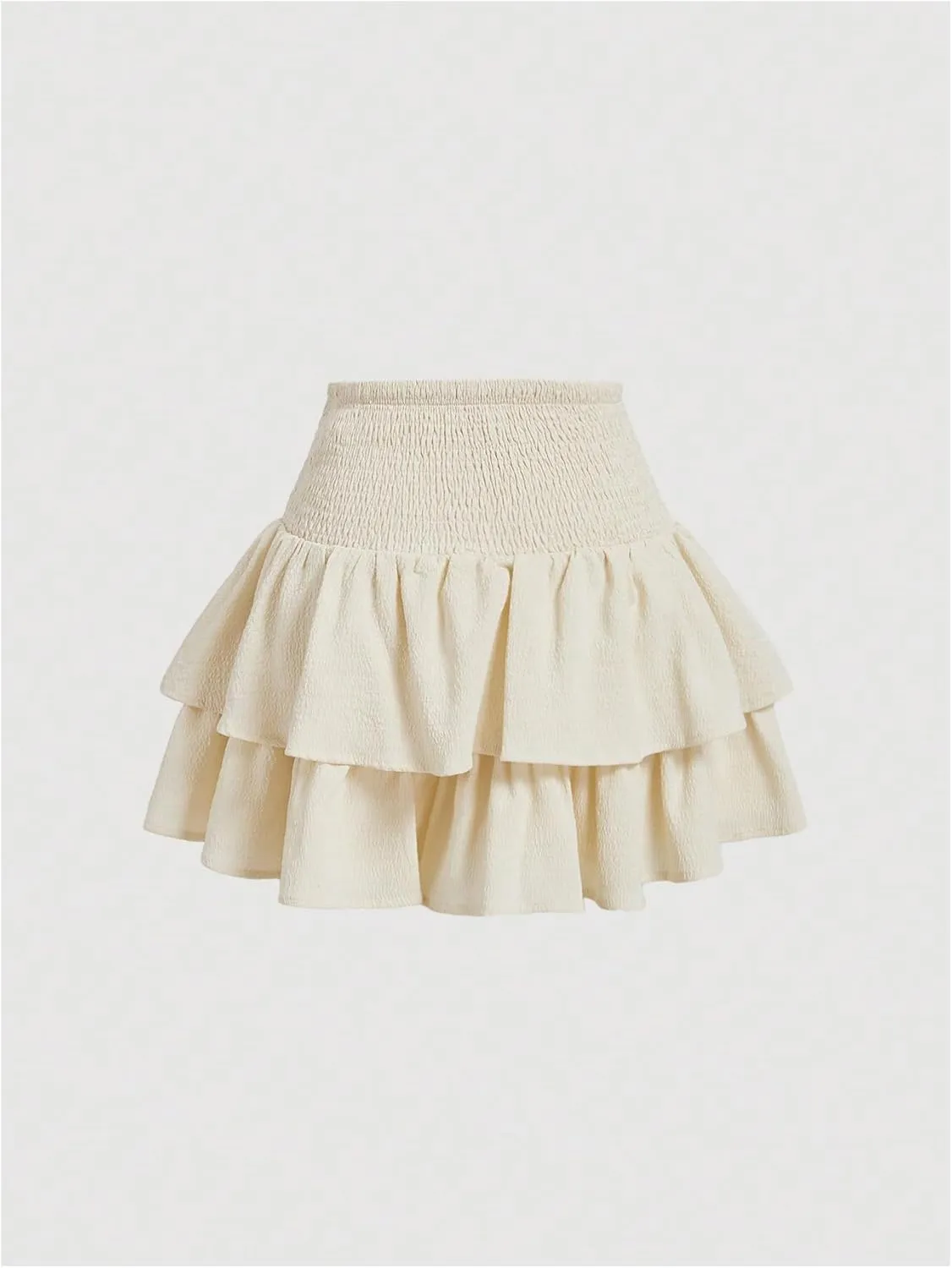 Women's Bow Front Mini Skirt High Shirred Waist Layered Ruffle Hem Short Cake Skirts