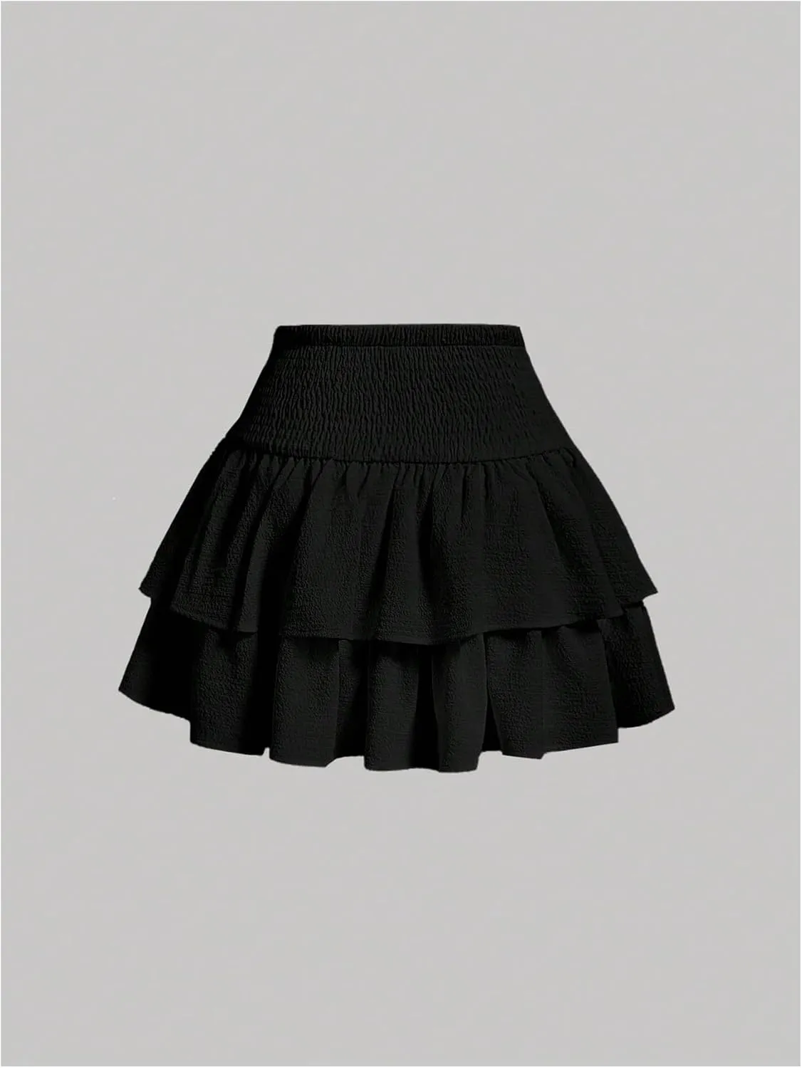 Women's Bow Front Mini Skirt High Shirred Waist Layered Ruffle Hem Short Cake Skirts