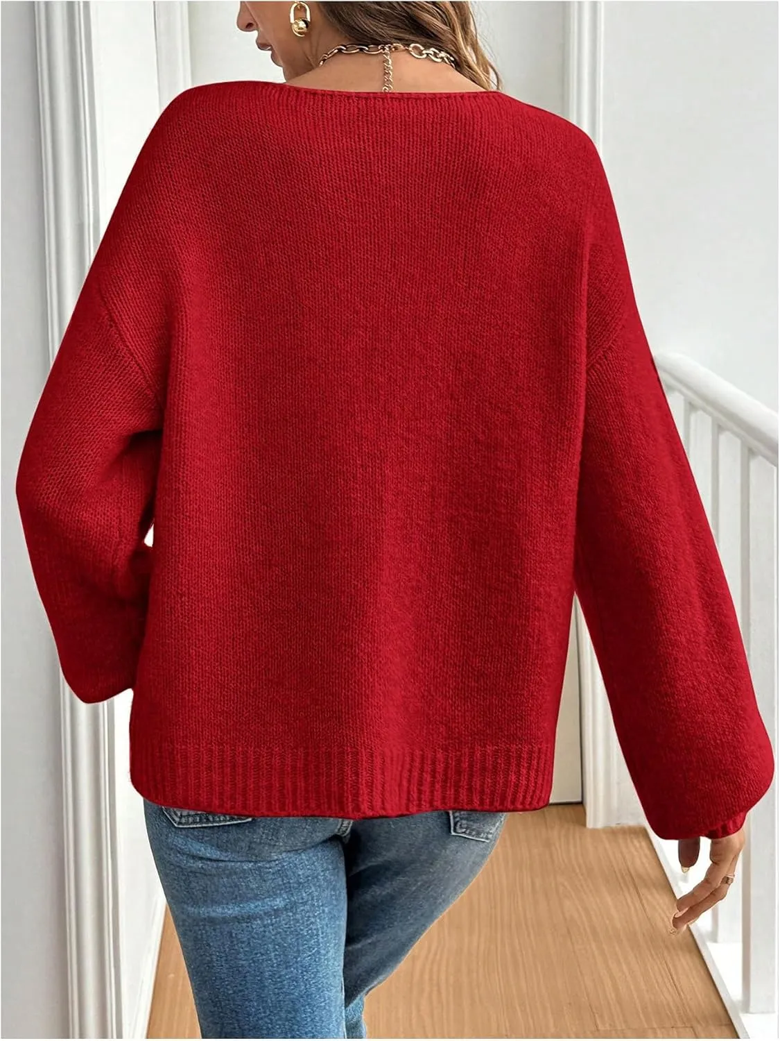 Women's Bow Tie Cardigan Crewneck Long Sleeve Drop Shoulder Loose Knit Sweater