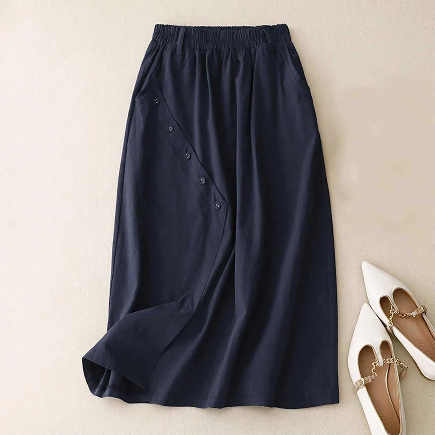 Womens Button Up High Waisted Slit MIDI Elasticated Waist A Line Skirt Skirt Women Plaid Skirt and