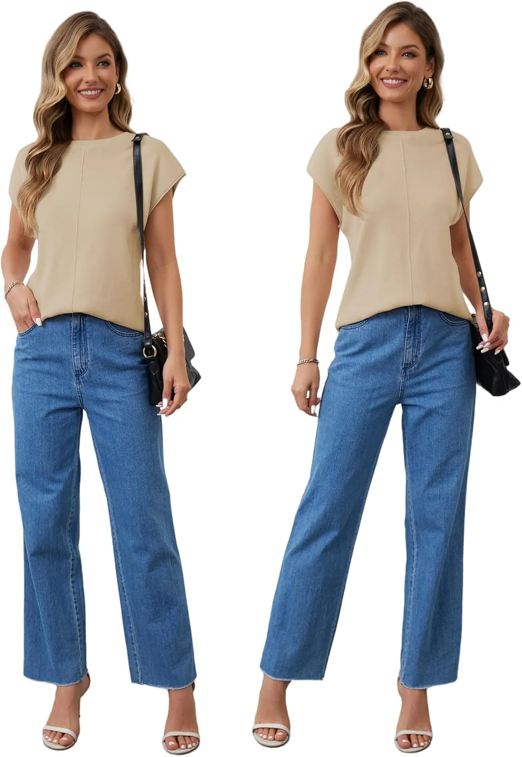 Womens Cap Sleeve Tops Summer Knit Vest Crew V Neck Tank Top Casual Loose Sweater