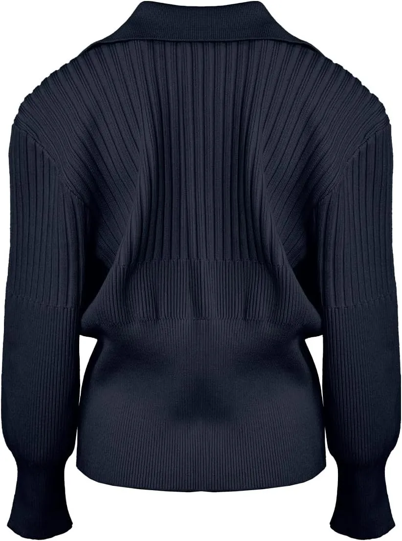 Women's Cardigan V-Neck Lapel Long Sleeve Knitted Cropped Casual Sweater with Metal Button 2025