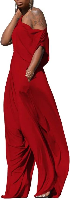 Womens Casual 2 Piece Outfit Loose Off Shoulder Crop Tops Harem Pants Jumpsuit Tracksuits Set