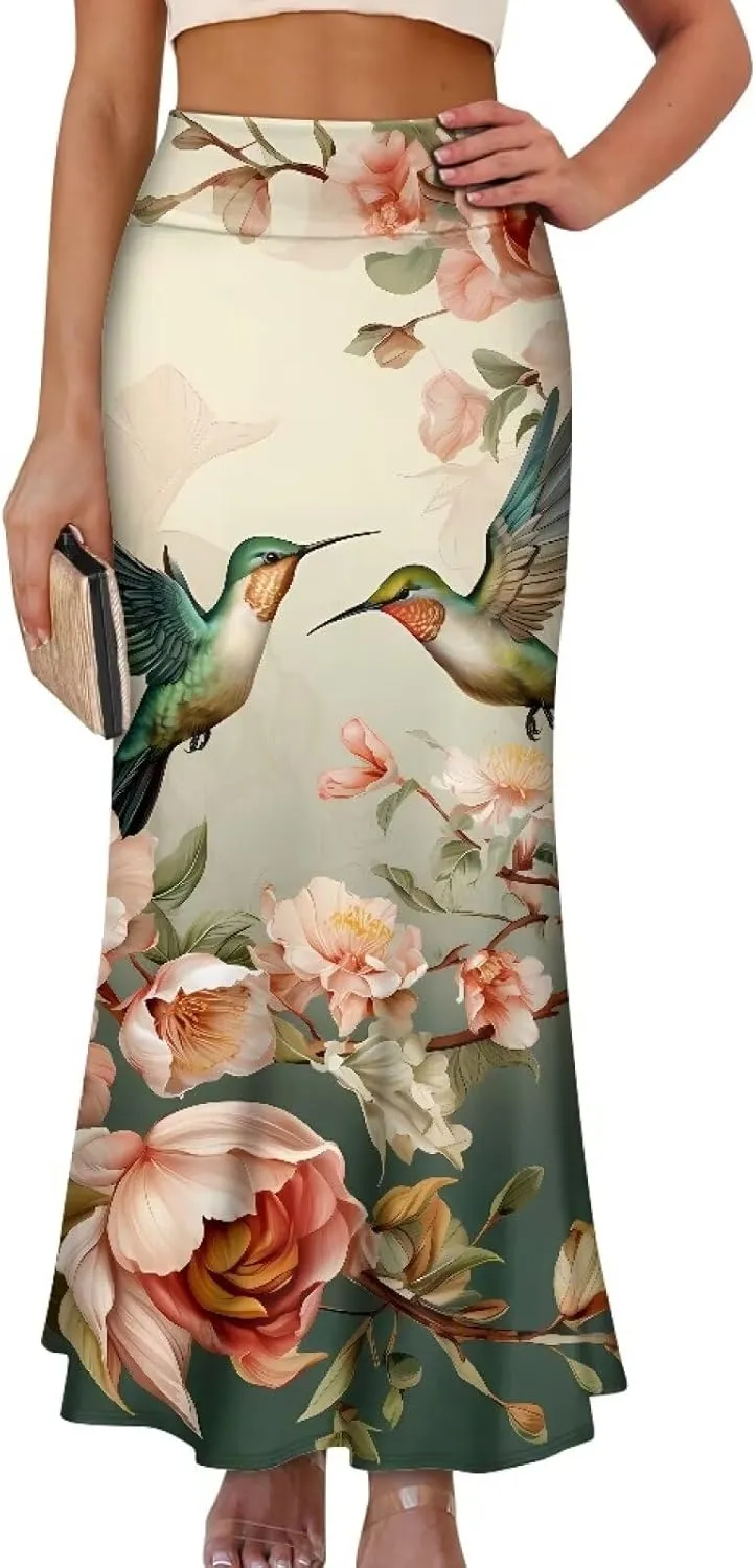 Women's Casual High Waisted Fishtail Bodycon Long Maxi Skirt A-Line Flared Maxi Skirts Fit Cocktail Party Wedding