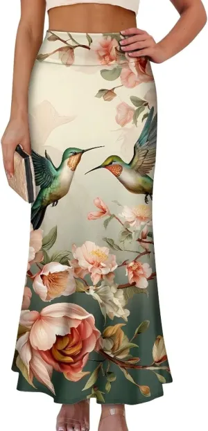 Women's Casual High Waisted Fishtail Bodycon Long Maxi Skirt A-Line Flared Maxi Skirts Fit Cocktail Party Wedding