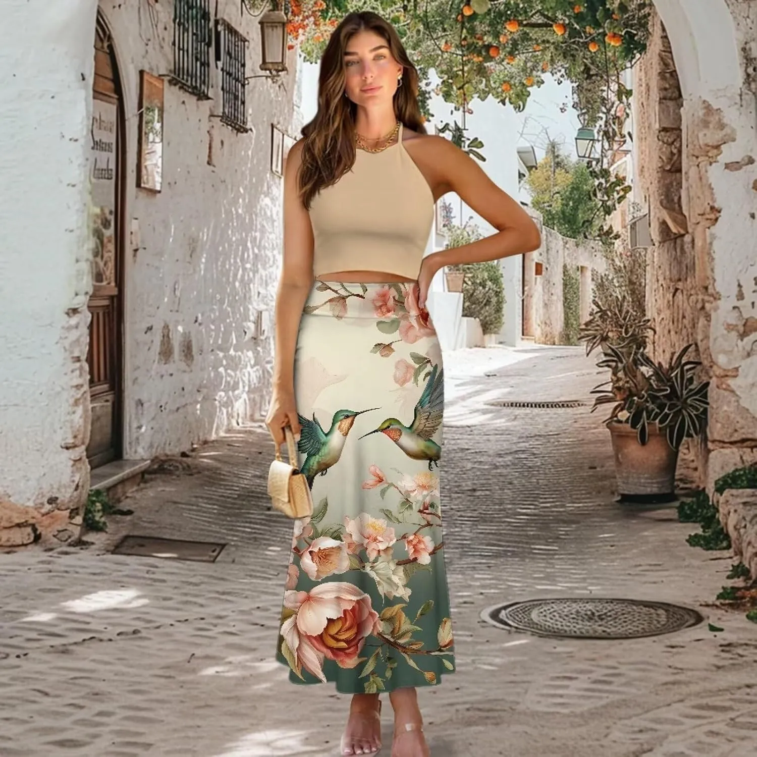 Women's Casual High Waisted Fishtail Bodycon Long Maxi Skirt A-Line Flared Maxi Skirts Fit Cocktail Party Wedding