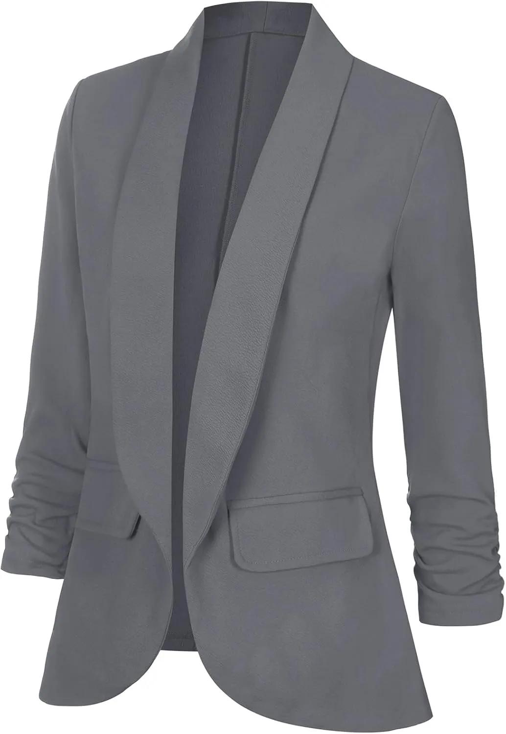 Women's Casual Open Front Blazers Shawl Lapel Ruched 3/4 Sleeve Office Lightweight Blazer Jackets with Pockets