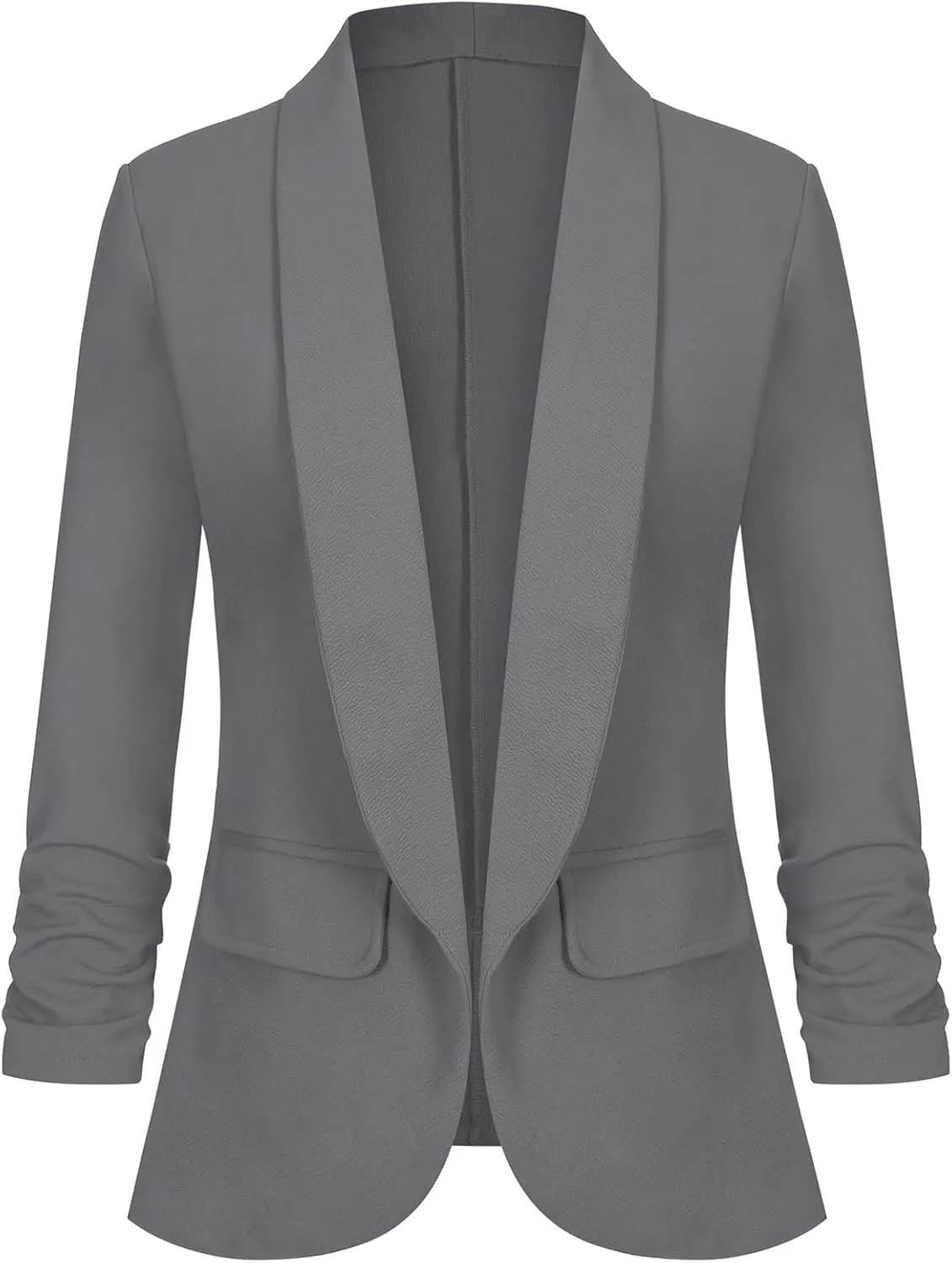 Women's Casual Open Front Blazers Shawl Lapel Ruched 3/4 Sleeve Office Lightweight Blazer Jackets with Pockets