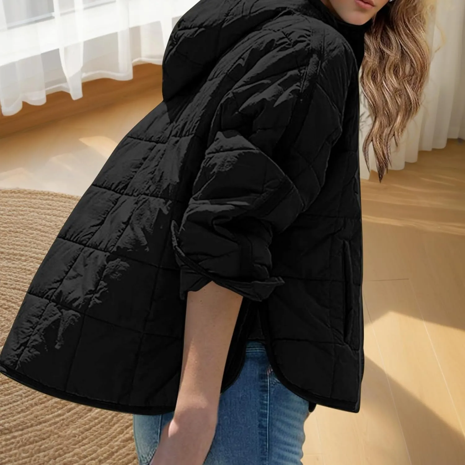 Womens Down Pullover Jacket Oversized Hoodies, Lightweight Winter Warm Pullover Outwear Down Pullover with Pockets