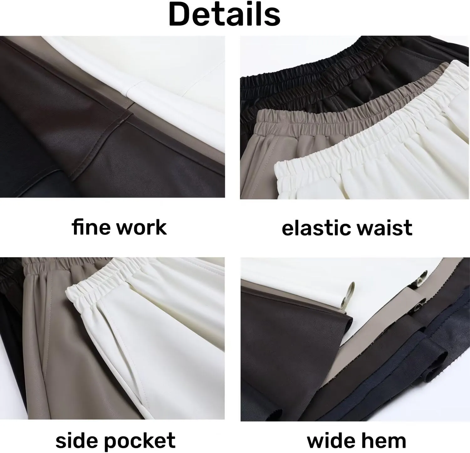 Women's Faux Leather Skirt Retro High Waisted Pleated Long A-line Midi Skirt with Pockets