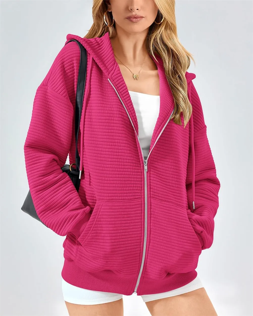 Women's Full Zip Up Hoodie Fall Outfits 2024 Oversized Hoodies Womens Waffle Knit Jacket with Pocket