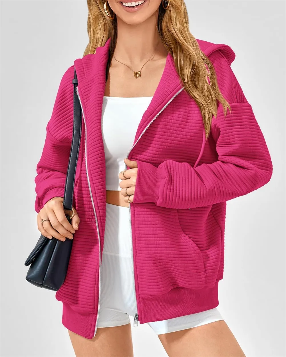 Women's Full Zip Up Hoodie Fall Outfits 2024 Oversized Hoodies Womens Waffle Knit Jacket with Pocket