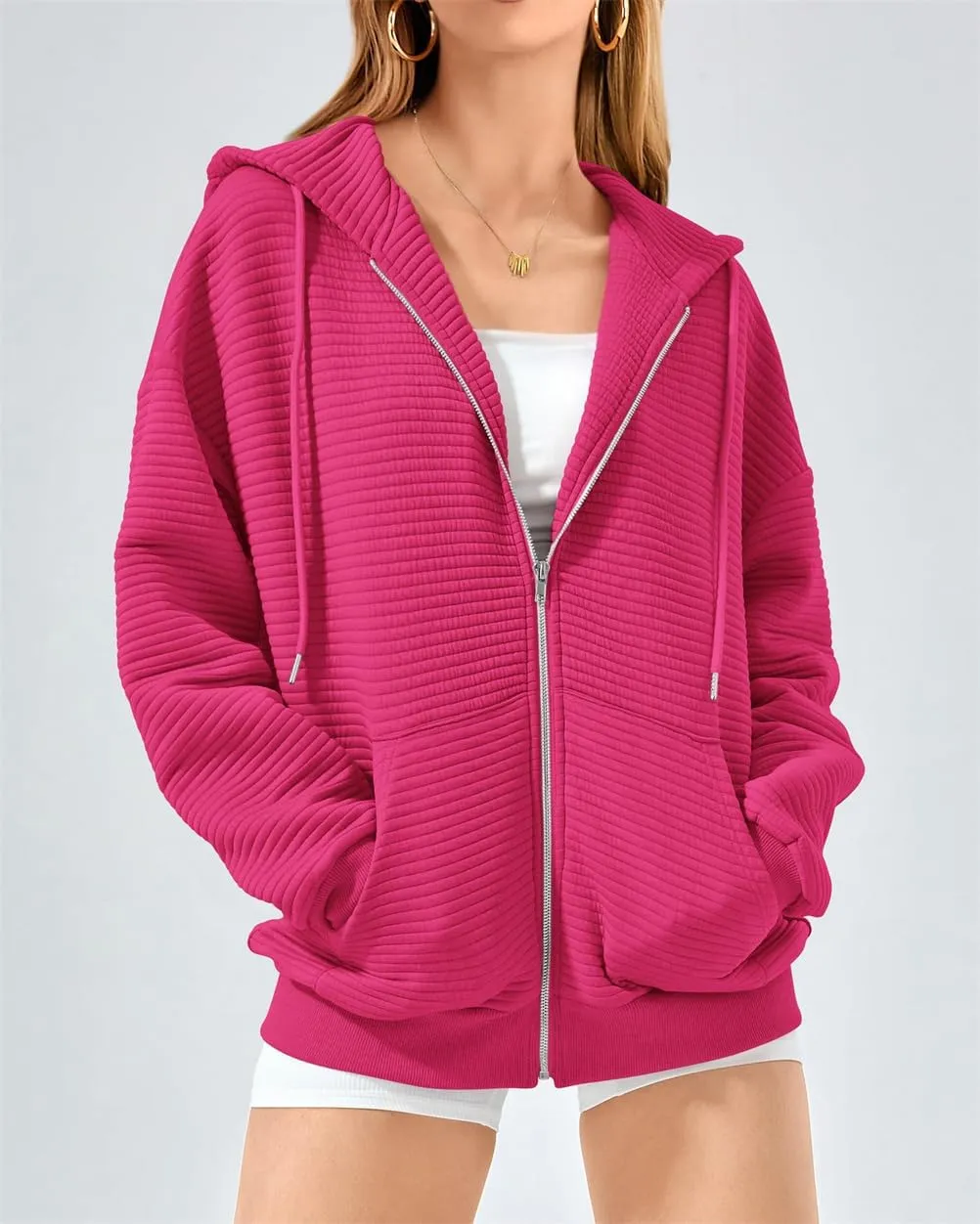 Women's Full Zip Up Hoodie Fall Outfits 2024 Oversized Hoodies Womens Waffle Knit Jacket with Pocket