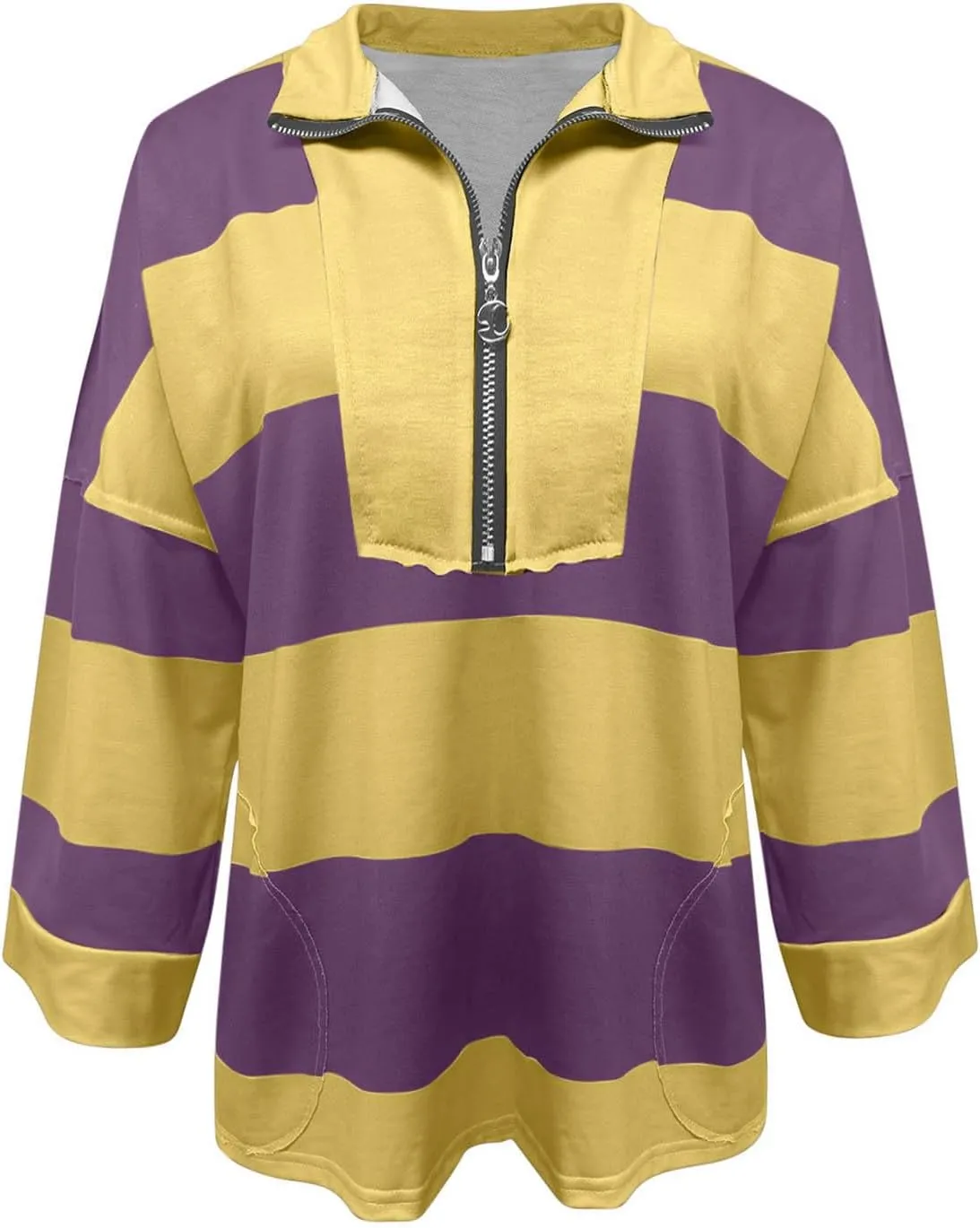 Womens Half Zip Striped Sweatshirt V Neck Oversized Hoodies Tops Casual Trendy Fall Outfits Loose Fit Preppy Clothes
