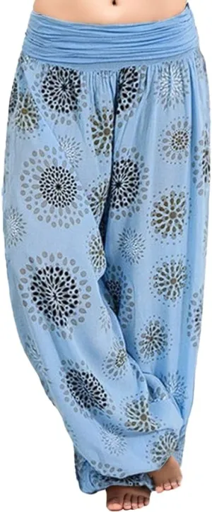Womens Harem Pants Casual Loose Floral Print Hippie High Waist Wide Leg Long Pants Flowy Yoga Lounge Trousers