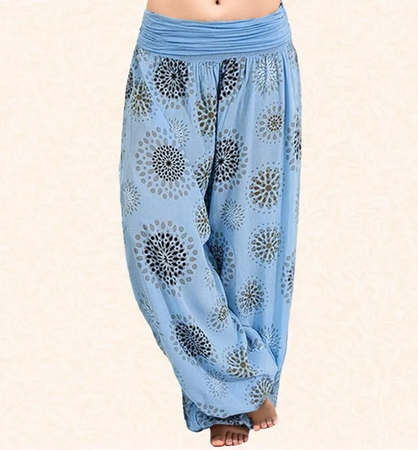 Womens Harem Pants Casual Loose Floral Print Hippie High Waist Wide Leg Long Pants Flowy Yoga Lounge Trousers