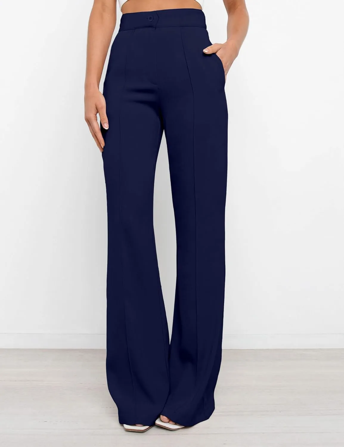 Women's High Waist Casual Dress Pants, Lightweight Wide Leg Long Trousers, Work Pants with Pockets for Women Office.