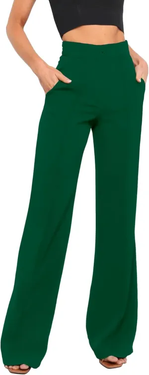 Women's High Waist Casual Dress Pants, Lightweight Wide Leg Long Trousers, Work Pants with Pockets for Women Office.