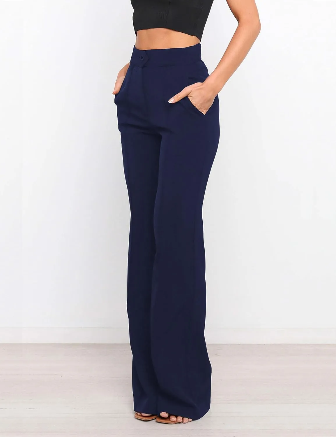 Women's High Waist Casual Dress Pants, Lightweight Wide Leg Long Trousers, Work Pants with Pockets for Women Office.