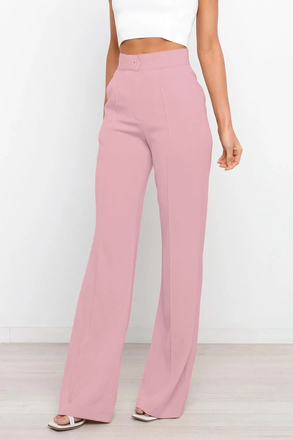 Women's High Waist Casual Dress Pants, Lightweight Wide Leg Long Trousers, Work Pants with Pockets for Women Office.