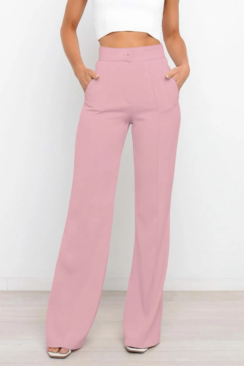 Women's High Waist Casual Dress Pants, Lightweight Wide Leg Long Trousers, Work Pants with Pockets for Women Office.