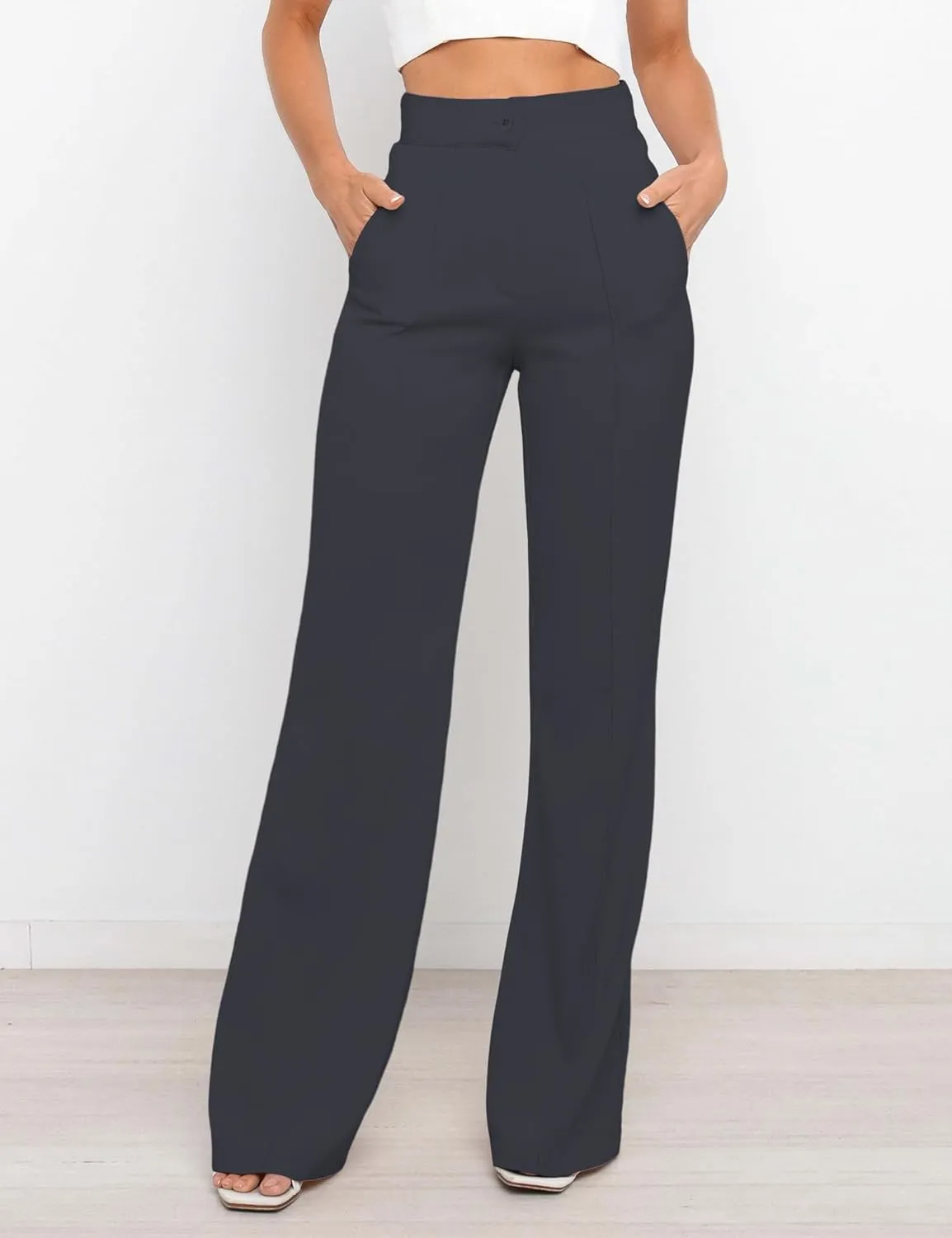 Women's High Waist Casual Dress Pants, Lightweight Wide Leg Long Trousers, Work Pants with Pockets for Women Office.