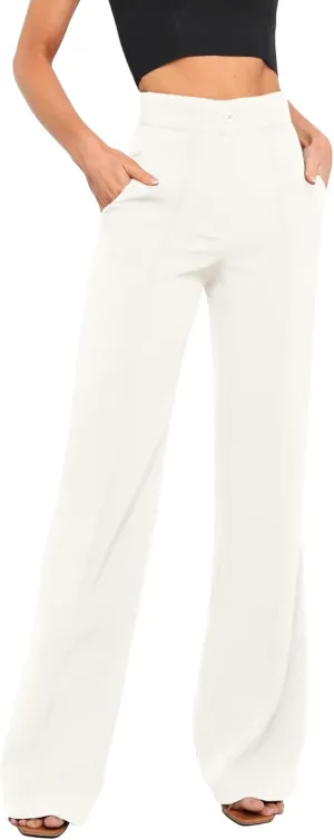 Women's High Waist Casual Dress Pants, Lightweight Wide Leg Long Trousers, Work Pants with Pockets for Women Office.
