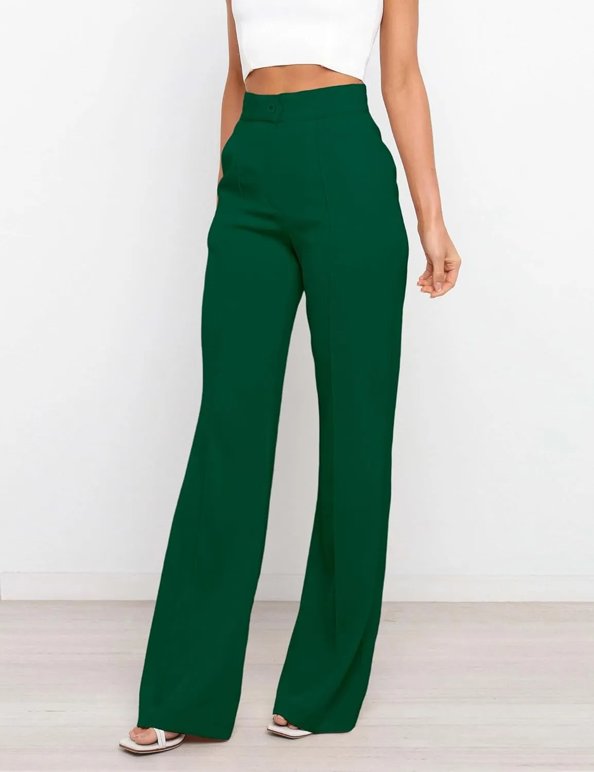 Women's High Waist Casual Dress Pants, Lightweight Wide Leg Long Trousers, Work Pants with Pockets for Women Office.