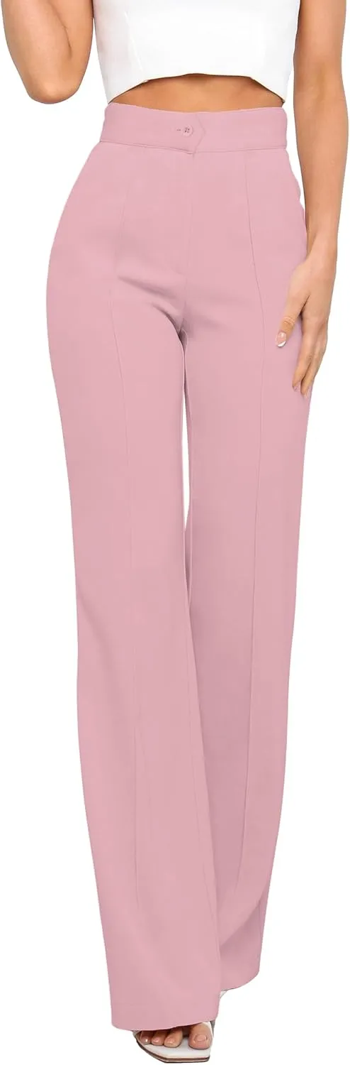 Women's High Waist Casual Dress Pants, Lightweight Wide Leg Long Trousers, Work Pants with Pockets for Women Office.
