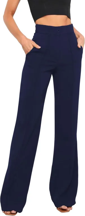 Women's High Waist Casual Dress Pants, Lightweight Wide Leg Long Trousers, Work Pants with Pockets for Women Office.