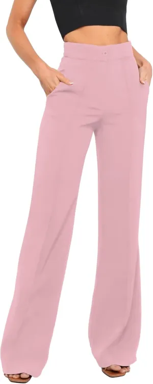 Women's High Waist Casual Dress Pants, Lightweight Wide Leg Long Trousers, Work Pants with Pockets for Women Office.