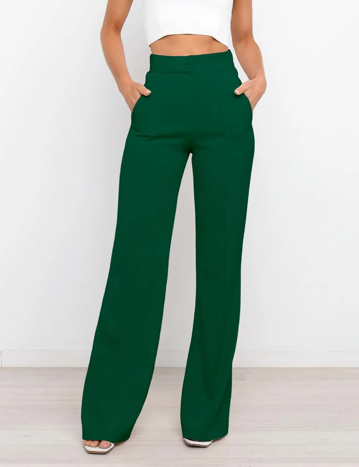 Women's High Waist Casual Dress Pants, Lightweight Wide Leg Long Trousers, Work Pants with Pockets for Women Office.