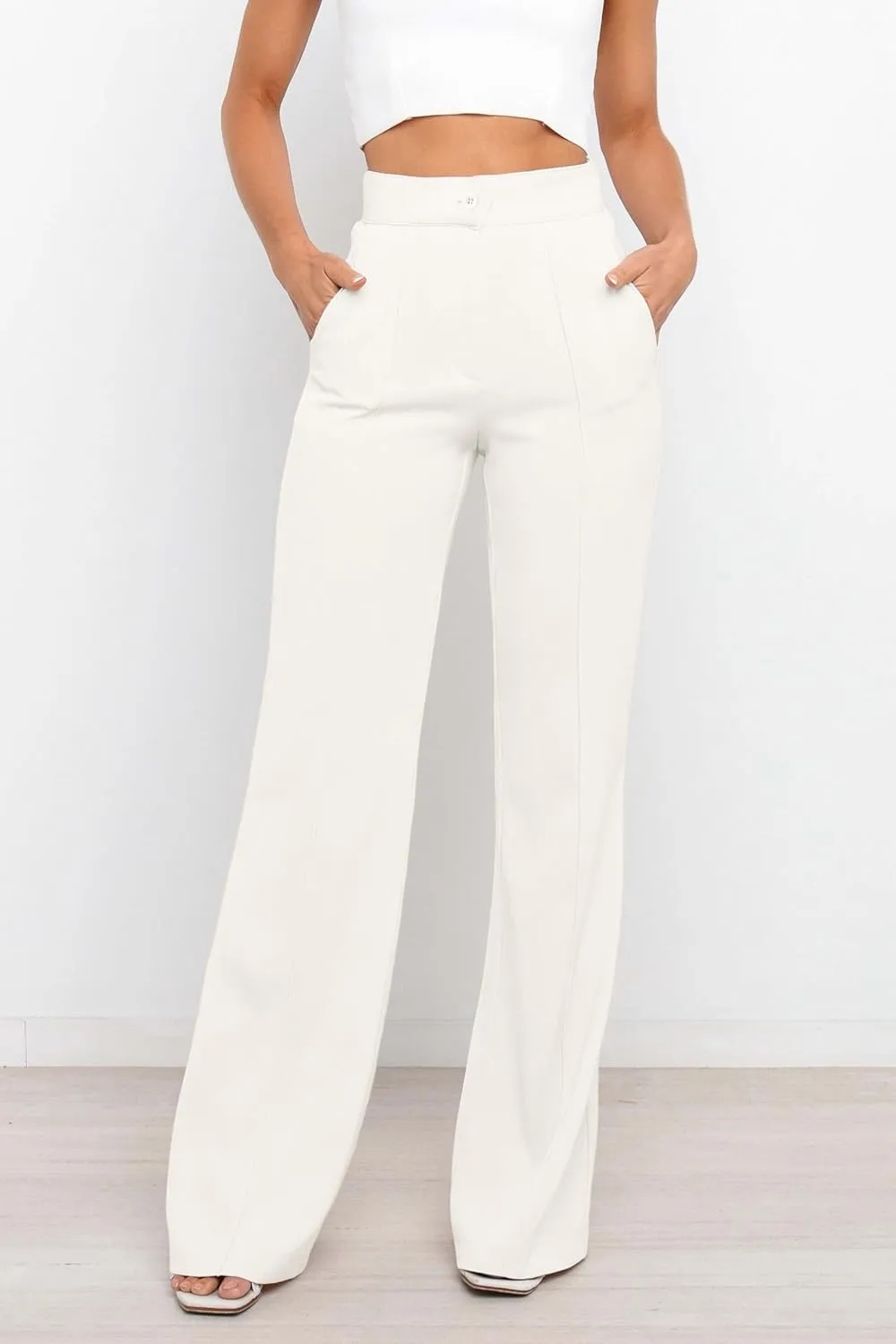 Women's High Waist Casual Dress Pants, Lightweight Wide Leg Long Trousers, Work Pants with Pockets for Women Office.