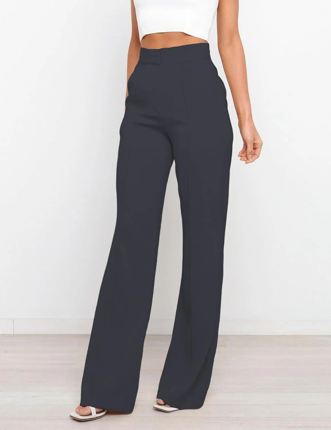 Women's High Waist Casual Dress Pants, Lightweight Wide Leg Long Trousers, Work Pants with Pockets for Women Office.