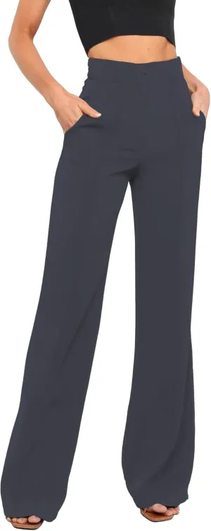 Women's High Waist Casual Dress Pants, Lightweight Wide Leg Long Trousers, Work Pants with Pockets for Women Office.