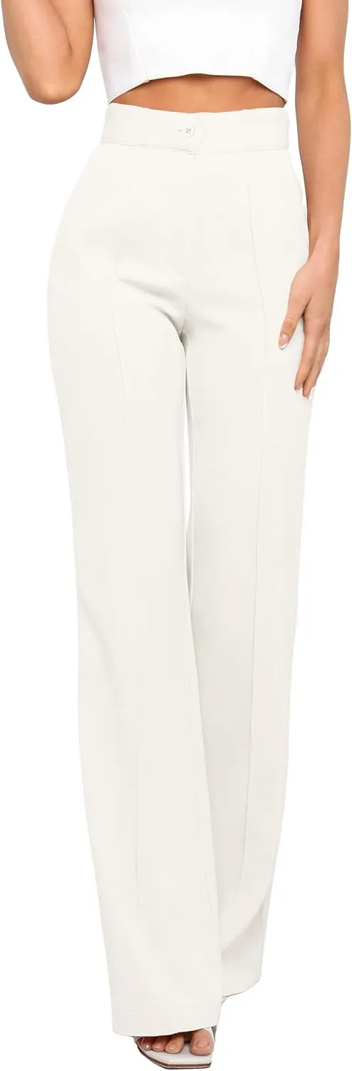 Women's High Waist Casual Dress Pants, Lightweight Wide Leg Long Trousers, Work Pants with Pockets for Women Office.